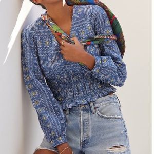 NWT Anthropologie Embroidered Smocked Blouse.